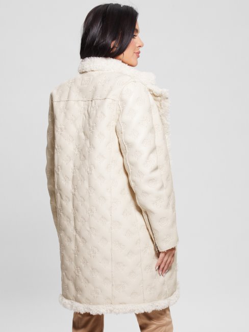 Manteau En Similicuir Blanc Crème Avec Logo Guess Hennie