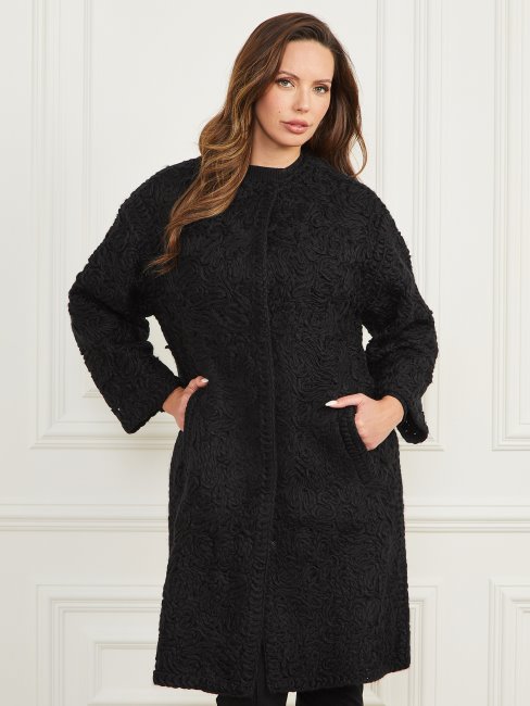 Manteau En Laine Mélangée Tresse Guess Noir De Jais