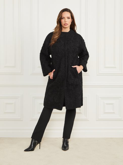 Manteau En Laine Mélangée Tresse Guess Noir De Jais