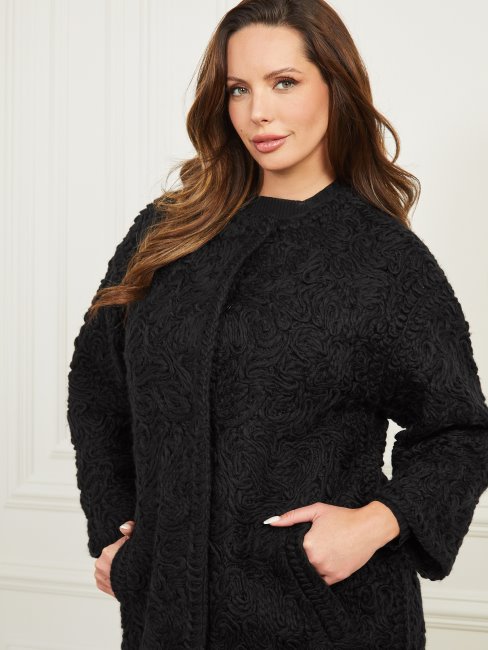 Manteau En Laine Mélangée Tresse Guess Noir De Jais