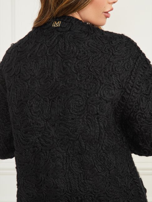 Manteau En Laine Mélangée Tresse Guess Noir De Jais