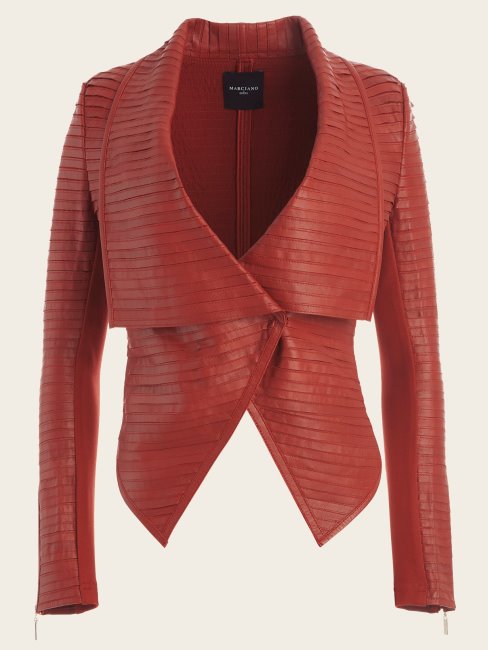 Guess Dark Jam Red Shayna Drapé Veste En Cuir