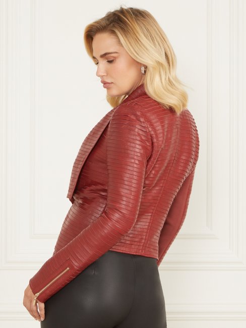 Guess Dark Jam Red Shayna Drapé Veste En Cuir