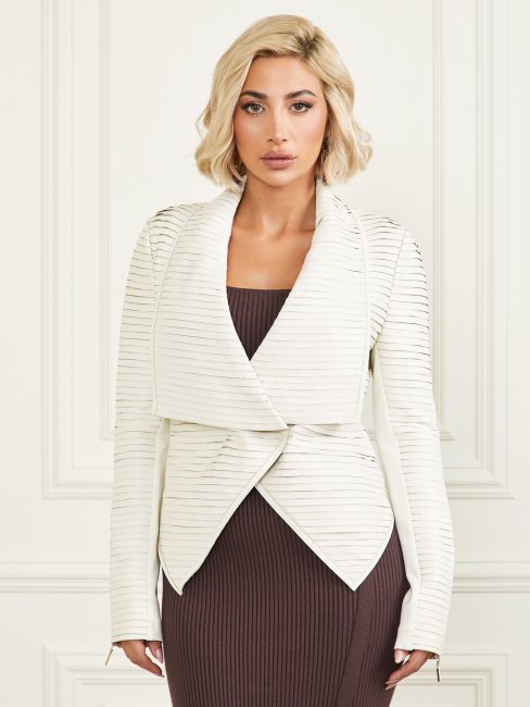 Veste En Cuir Drapé Shayna Nacré Pâle