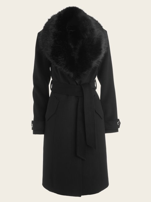 Guess Manteau En Laine Mélangée Romina Noir De Jais