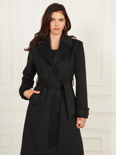 Guess Manteau En Laine Mélangée Romina Noir De Jais
