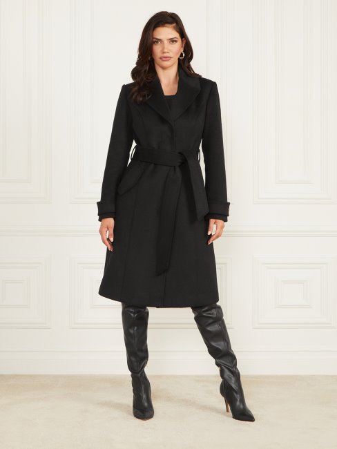 Guess Manteau En Laine Mélangée Romina Noir De Jais