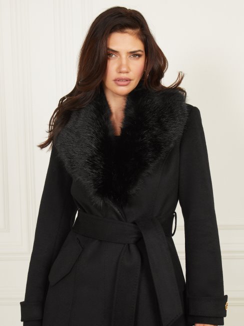 Guess Manteau En Laine Mélangée Romina Noir De Jais