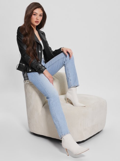 Guess Olivia Veste De Moto En Similicuir Jet Black Multi