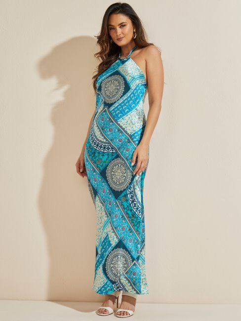 Combo Bleu Mykanos Robe Longue En Soie Mykonos Guess