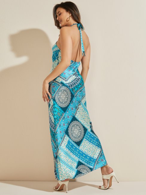 Combo Bleu Mykanos Robe Longue En Soie Mykonos Guess