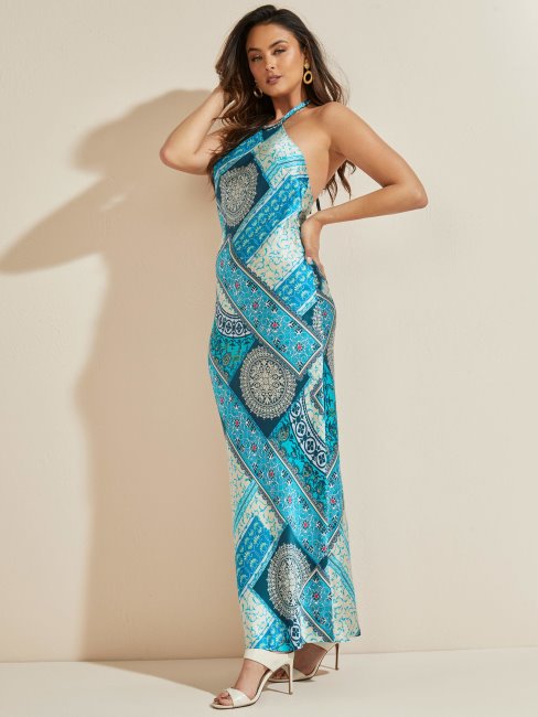 Combo Bleu Mykanos Robe Longue En Soie Mykonos Guess