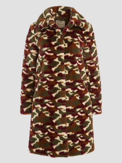 Manteau En Fausse Fourrure Amira Camouflage Bourgogne Guess