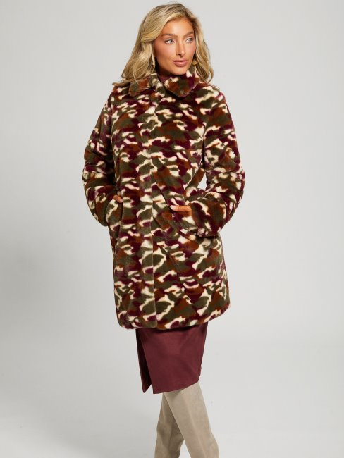 Manteau En Fausse Fourrure Amira Camouflage Bourgogne Guess