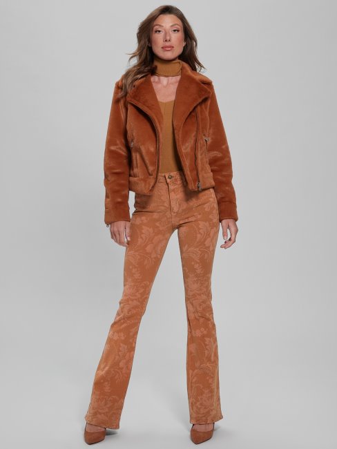 Guess Amber Miel Veste De Moto En Fausse Fourrure Lavinia