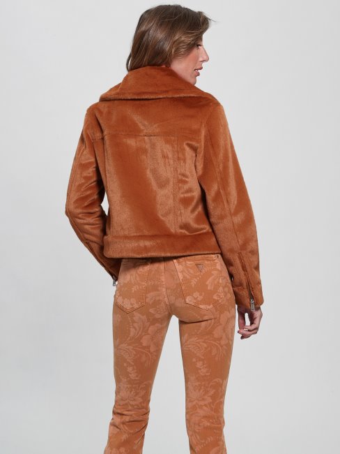 Guess Amber Miel Veste De Moto En Fausse Fourrure Lavinia