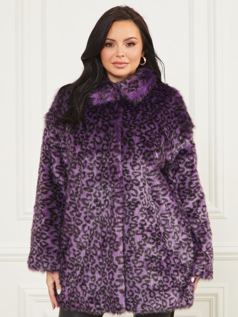 Guess Satellite Violet Et Noir Manteau En Fausse Fourrure Larissa
