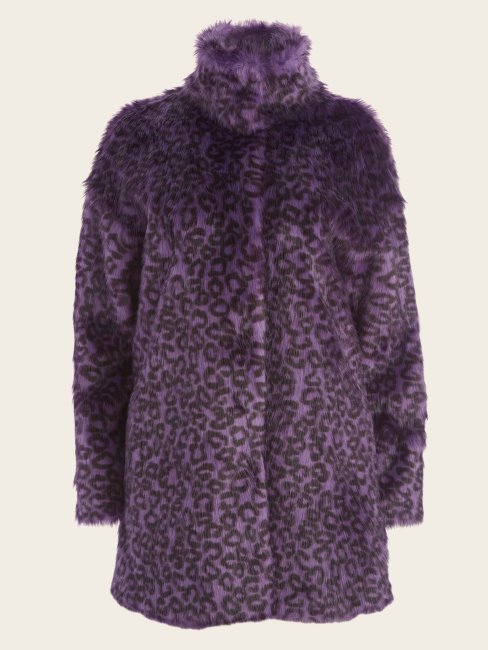 Guess Satellite Violet Et Noir Manteau En Fausse Fourrure Larissa