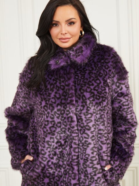 Guess Satellite Violet Et Noir Manteau En Fausse Fourrure Larissa