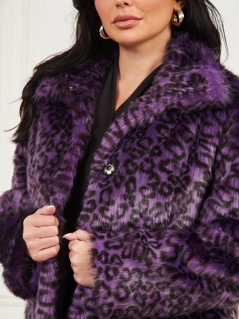 Guess Satellite Violet Et Noir Manteau En Fausse Fourrure Larissa