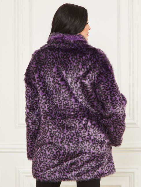 Guess Satellite Violet Et Noir Manteau En Fausse Fourrure Larissa