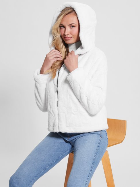 Guess Veste En Fausse Fourrure Théoline Blanc Crème