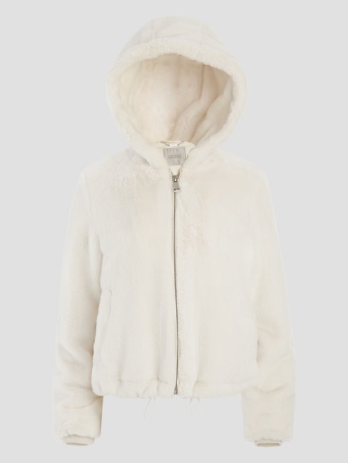 Guess Veste En Fausse Fourrure Théoline Blanc Crème