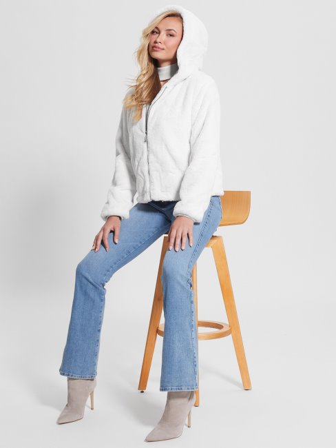 Guess Veste En Fausse Fourrure Théoline Blanc Crème
