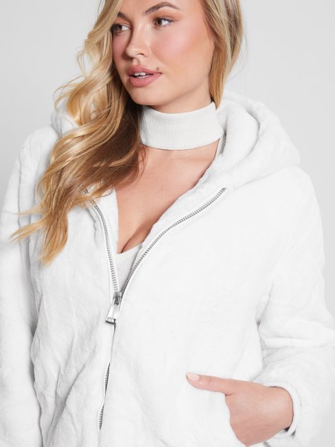 Guess Veste En Fausse Fourrure Théoline Blanc Crème