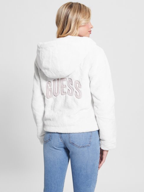 Guess Veste En Fausse Fourrure Théoline Blanc Crème