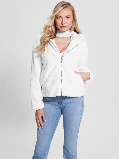 Guess Veste En Fausse Fourrure Théoline Blanc Crème