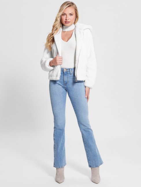 Guess Veste En Fausse Fourrure Théoline Blanc Crème