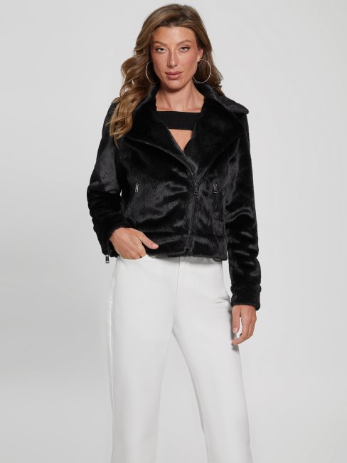 Guess Veste De Moto En Fausse Fourrure Lavinia Noir De Jais