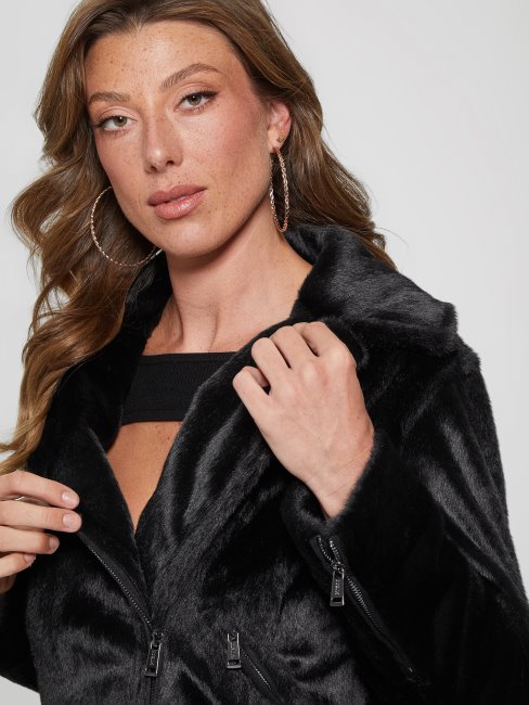 Guess Veste De Moto En Fausse Fourrure Lavinia Noir De Jais