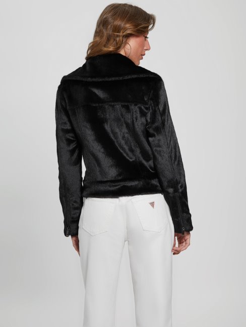 Guess Veste De Moto En Fausse Fourrure Lavinia Noir De Jais