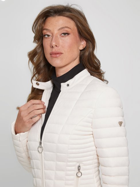 Guess Vona Veste Matelassée à Logo Ton Parchemin