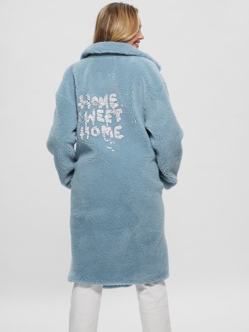 Manteau Fausse Fourrure Solange Bleu Cascade Guess