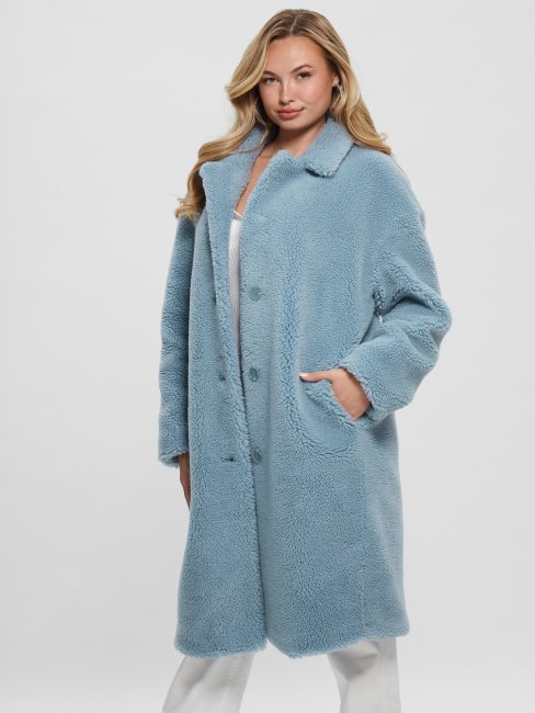 Manteau Fausse Fourrure Solange Bleu Cascade Guess