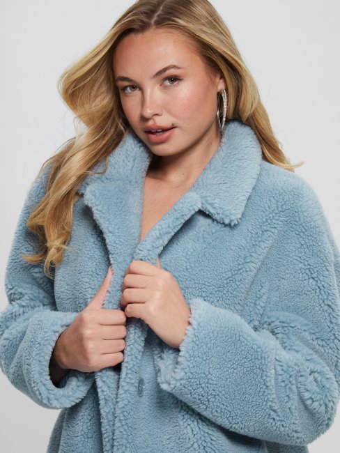 Manteau Fausse Fourrure Solange Bleu Cascade Guess