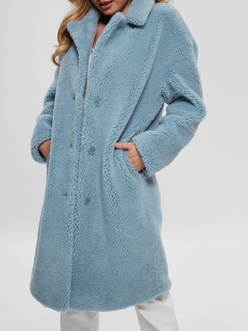 Manteau Fausse Fourrure Solange Bleu Cascade Guess