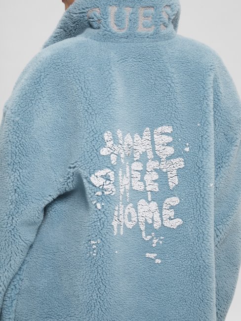 Manteau Fausse Fourrure Solange Bleu Cascade Guess