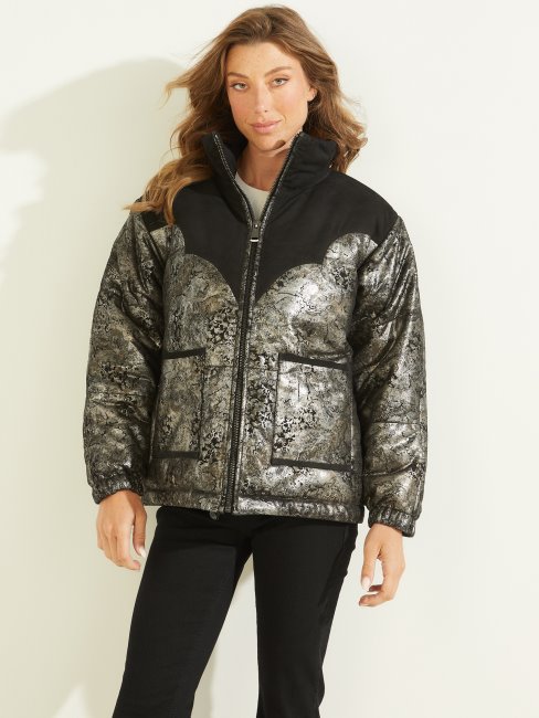 Veste Matelassée En Cuir Loise Noir Jet Guess