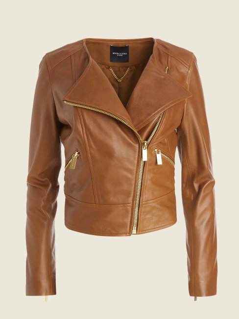Veste En Cuir Rylee Marron Empereur Guess