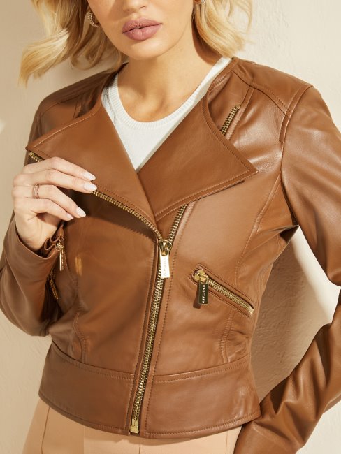 Veste En Cuir Rylee Marron Empereur Guess