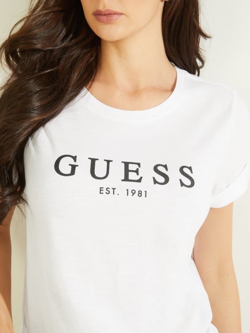 T-shirt Guess Blanc Pur Avec Logo éco à Revers