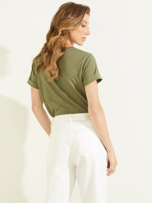 T-shirt à Logo Et à Revers Guess Sauge Armée