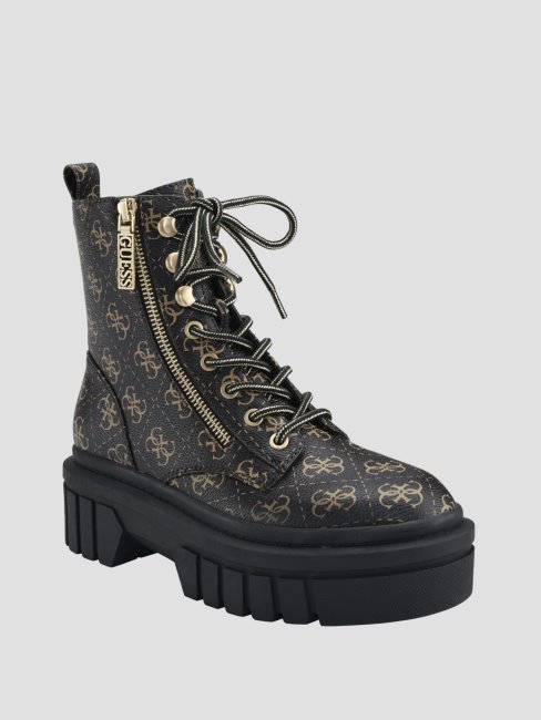 Guess Bottillon De Combat Ferina Marron Moyen Zippé Avec Logo