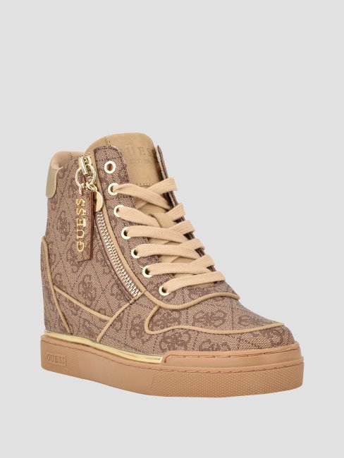 Paniers Compensées à Logo Floraux Marron Moyen Guess