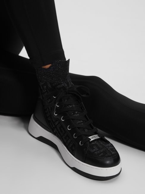 Baskets Montantes Logo En Maille Manney En Tissu Noir Guess