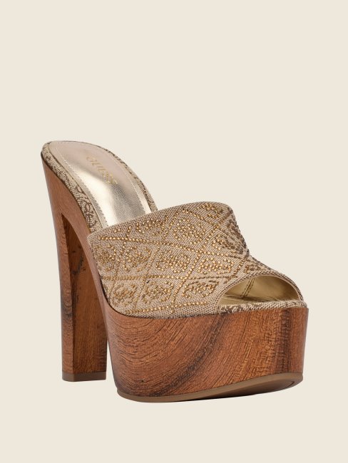 Escarpins En Bois à Strass Logo Gemely Naturel Clair 110 Guess